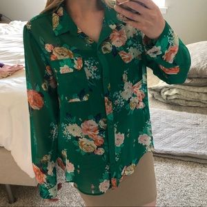 Emerald green floral button up
